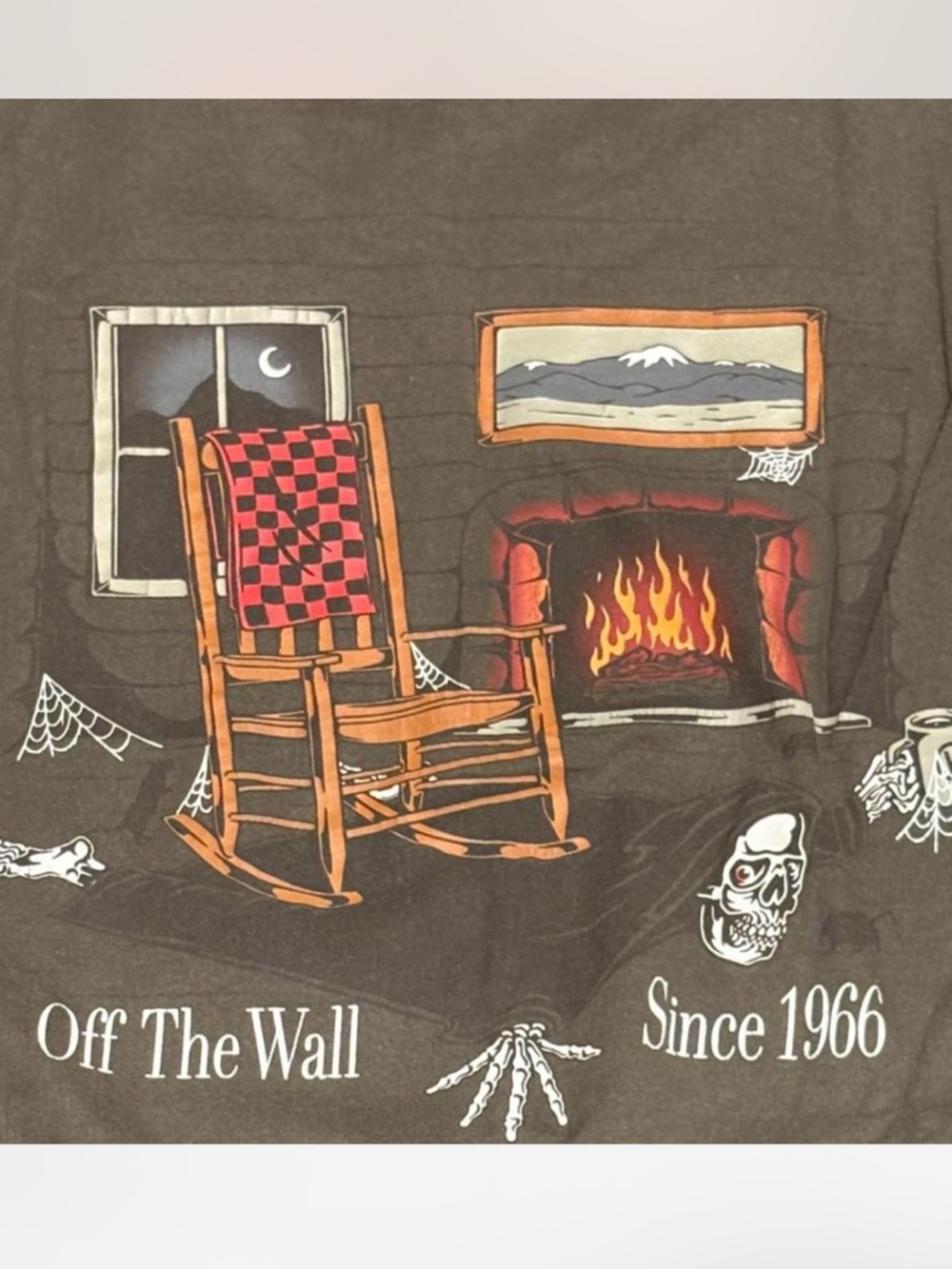 Vans Long Sleeve Tee with Cabin Fireplace Skull Graphic Men’s Medium - Picture 4 of 5